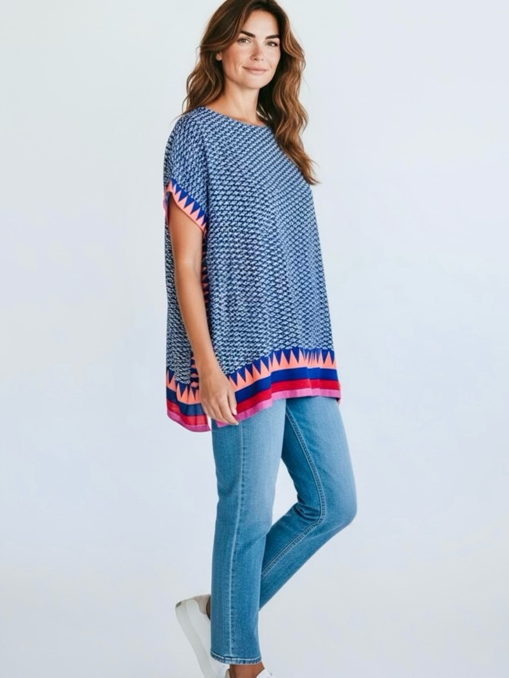 ROBERTA ROLLER RABBIT 100% Silk Tunic Top Blouse or Swimsuit Coverup Blue & Pink